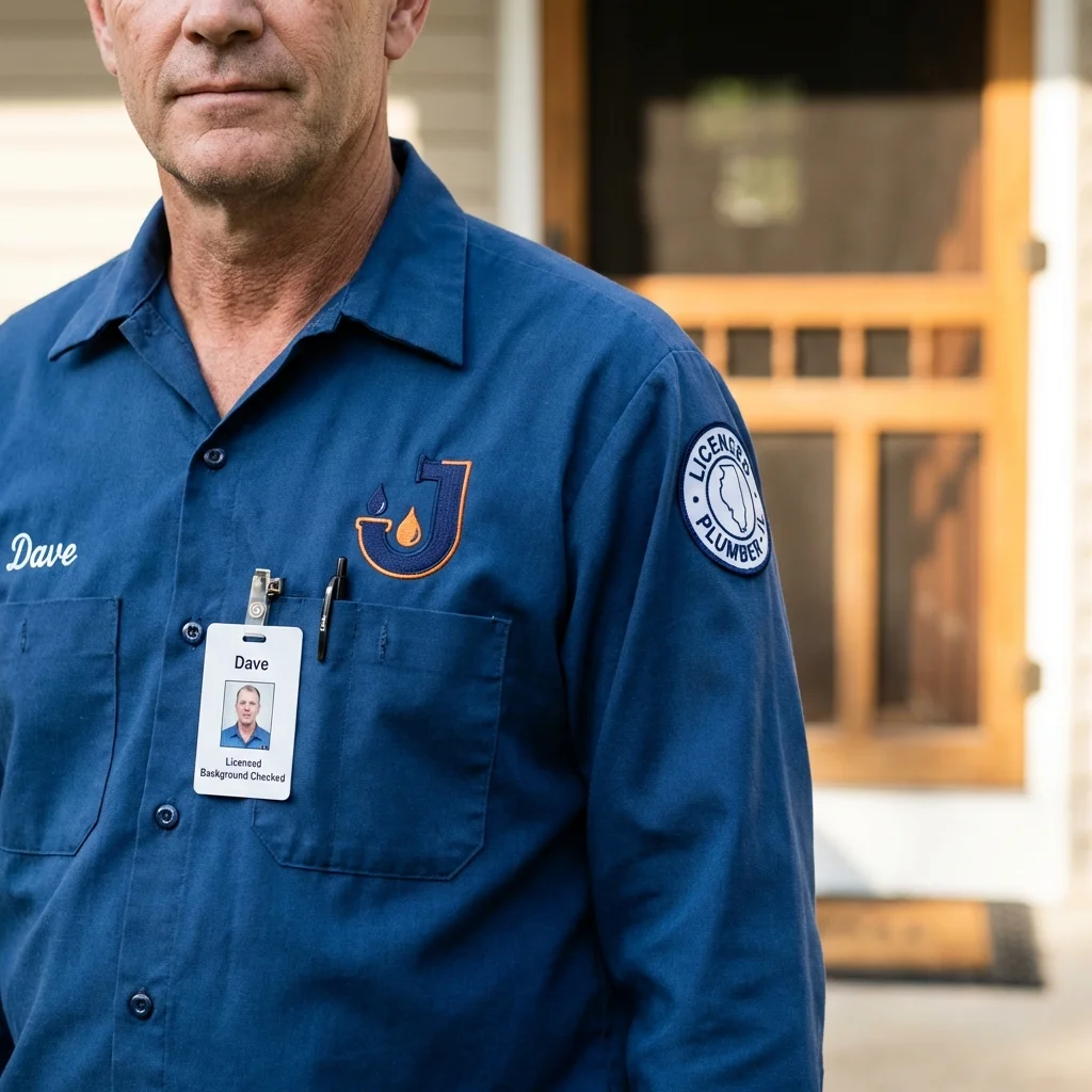 Licensed plumber showing ID badge in Mequon, WI