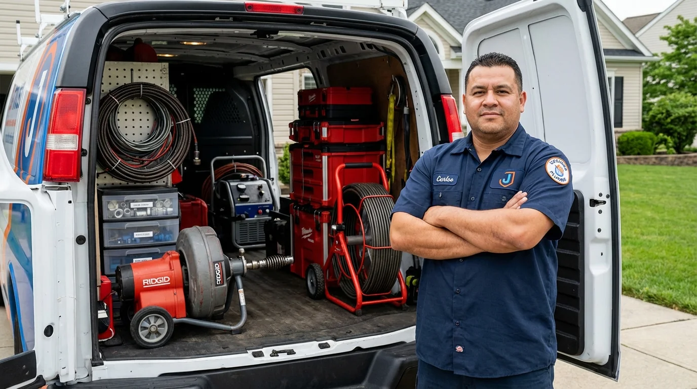 Professional drain cleaning equipment and Johns Plumbing LLC plumber in Mequon