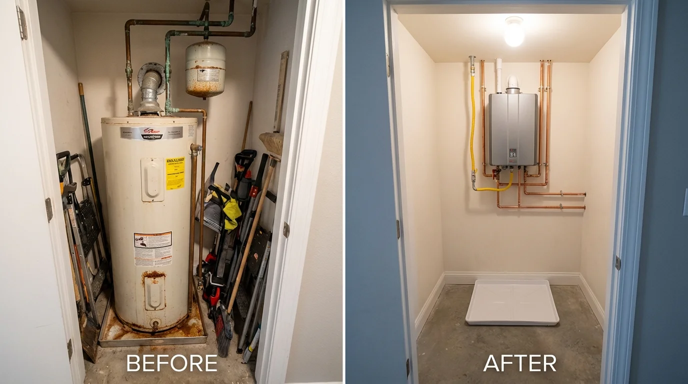 Tank water heater versus wall-mounted tankless unit comparison for Mequon, WI homeowners